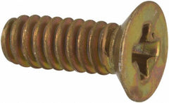 Made in USA - #4-40 UNC, 5/16" OAL Phillips Drive Machine Screw - Flat Head, Grade 3 Steel, Yellow Cadmium-Plated Finish, Without Washer - Eagle Tool & Supply