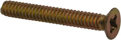 Made in USA - #6-32 UNC, 1" OAL Phillips Drive Machine Screw - Flat Head, Grade 3 Steel, Yellow Cadmium-Plated Finish, Without Washer - Eagle Tool & Supply