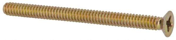 Made in USA - #6-32 UNC, 1-3/4" OAL Phillips Drive Machine Screw - Flat Head, Grade 3 Steel, Yellow Cadmium-Plated Finish, Without Washer - Eagle Tool & Supply