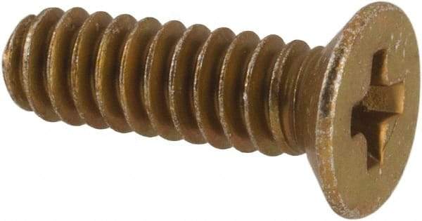 Made in USA - #4-40 UNC, 3/8" OAL Phillips Drive Machine Screw - Flat Head, Grade 3 Steel, Yellow Cadmium-Plated Finish, Without Washer - Eagle Tool & Supply