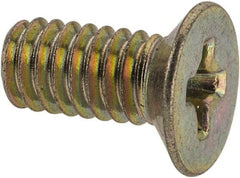Value Collection - #8-32 UNC, 3/8" OAL Phillips Drive Machine Screw - Flat Head, Grade 3 Steel, Yellow Cadmium-Plated Finish, Without Washer - Eagle Tool & Supply