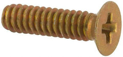 Made in USA - #4-40 UNC, 7/16" OAL Phillips Drive Machine Screw - Flat Head, Grade 3 Steel, Yellow Cadmium-Plated Finish, Without Washer - Eagle Tool & Supply