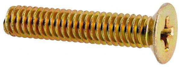 Made in USA - #8-32 UNC, 7/8" OAL Phillips Drive Machine Screw - Flat Head, Grade 3 Steel, Yellow Cadmium-Plated Finish, Without Washer - Eagle Tool & Supply