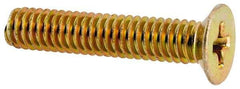 Made in USA - #8-32 UNC, 7/8" OAL Phillips Drive Machine Screw - Flat Head, Grade 3 Steel, Yellow Cadmium-Plated Finish, Without Washer - Eagle Tool & Supply