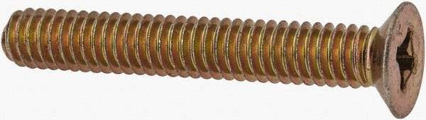 Made in USA - #8-32 UNC, 1-3/16" OAL Phillips Drive Machine Screw - Flat Head, Grade 3 Steel, Yellow Cadmium-Plated Finish, Without Washer - Eagle Tool & Supply