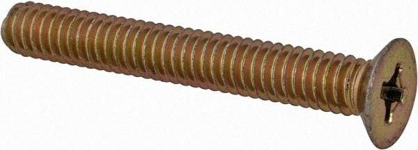 Made in USA - #8-32 UNC, 1-1/4" OAL Phillips Drive Machine Screw - Flat Head, Grade 3 Steel, Yellow Cadmium-Plated Finish, Without Washer - Eagle Tool & Supply