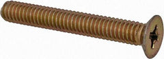 Made in USA - #8-32 UNC, 1-1/4" OAL Phillips Drive Machine Screw - Flat Head, Grade 3 Steel, Yellow Cadmium-Plated Finish, Without Washer - Eagle Tool & Supply