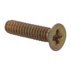 Made in USA - #4-40 UNC, 1/2" OAL Phillips Drive Machine Screw - Flat Head, Grade 3 Steel, Yellow Cadmium-Plated Finish, Without Washer - Eagle Tool & Supply