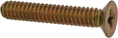 Made in USA - #10-24 UNC, 1-1/8" OAL Phillips Drive Machine Screw - Flat Head, Grade 3 Steel, Yellow Cadmium-Plated Finish, Without Washer - Eagle Tool & Supply