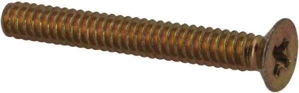Made in USA - #4-40 UNC, 7/8" OAL Phillips Drive Machine Screw - Flat Head, Grade 3 Steel, Yellow Cadmium-Plated Finish, Without Washer - Eagle Tool & Supply