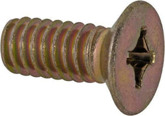 Made in USA - 1/4-20 UNC, 5/8" OAL Phillips Drive Machine Screw - Flat Head, Grade 3 Steel, Yellow Cadmium-Plated Finish, Without Washer - Eagle Tool & Supply