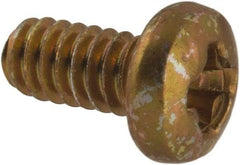 Made in USA - #2-56 UNC, 3/16" Length Under Head Phillips Drive Machine Screw - Pan Head, Grade 3 Steel, Yellow Cadmium-Plated Finish, Without Washer - Eagle Tool & Supply