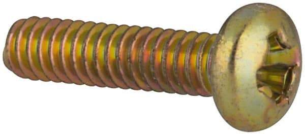 Made in USA - #2-56 UNC, 3/8" Length Under Head Phillips Drive Machine Screw - Pan Head, Grade 3 Steel, Yellow Cadmium-Plated Finish, Without Washer - Eagle Tool & Supply