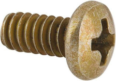 Made in USA - #6-32 UNC, 5/16" Length Under Head Phillips Drive Machine Screw - Pan Head, Grade 3 Steel, Yellow Cadmium-Plated Finish, Without Washer - Eagle Tool & Supply