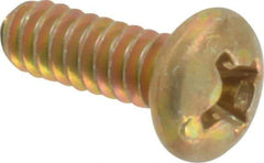 Made in USA - #6-32 UNC, 3/8" Length Under Head Phillips Drive Machine Screw - Pan Head, Grade 3 Steel, Yellow Cadmium-Plated Finish, Without Washer - Eagle Tool & Supply