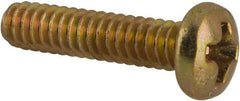 Made in USA - #6-32 UNC, 5/8" Length Under Head Phillips Drive Machine Screw - Pan Head, Grade 3 Steel, Yellow Cadmium-Plated Finish, Without Washer - Eagle Tool & Supply