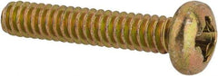 Made in USA - #6-32 UNC, 3/4" Length Under Head Phillips Drive Machine Screw - Pan Head, Grade 3 Steel, Yellow Cadmium-Plated Finish, Without Washer - Eagle Tool & Supply