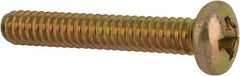 Made in USA - #6-32 UNC, 7/8" Length Under Head Phillips Drive Machine Screw - Pan Head, Grade 3 Steel, Yellow Cadmium-Plated Finish, Without Washer - Eagle Tool & Supply