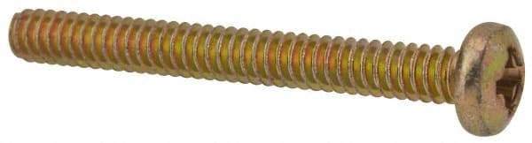 Made in USA - #6-32 UNC, 1-1/4" Length Under Head Phillips Drive Machine Screw - Pan Head, Grade 3 Steel, Yellow Cadmium-Plated Finish, Without Washer - Eagle Tool & Supply