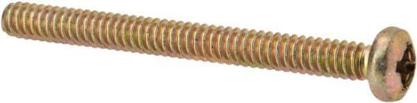 Made in USA - #6-32 UNC, 1-1/2" Length Under Head Phillips Drive Machine Screw - Pan Head, Grade 3 Steel, Yellow Cadmium-Plated Finish, Without Washer - Eagle Tool & Supply