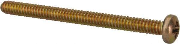 Made in USA - #6-32 UNC, 1-3/4" Length Under Head Phillips Drive Machine Screw - Pan Head, Grade 3 Steel, Yellow Cadmium-Plated Finish, Without Washer - Eagle Tool & Supply
