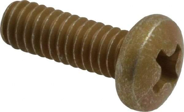 Made in USA - #8-32 UNC, 1/2" Length Under Head Phillips Drive Machine Screw - Pan Head, Grade 3 Steel, Yellow Cadmium-Plated Finish, Without Washer - Eagle Tool & Supply