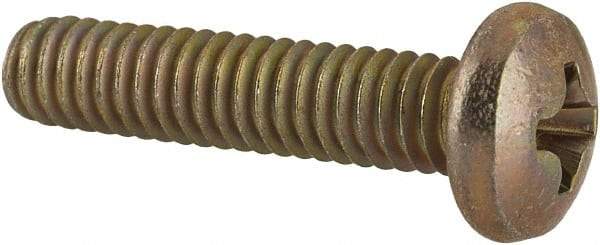 Made in USA - #8-32 UNC, 3/4" Length Under Head Phillips Drive Machine Screw - Pan Head, Grade 3 Steel, Yellow Cadmium-Plated Finish, Without Washer - Eagle Tool & Supply