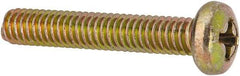 Made in USA - #8-32 UNC, 1" Length Under Head Phillips Drive Machine Screw - Pan Head, Grade 3 Steel, Yellow Cadmium-Plated Finish, Without Washer - Eagle Tool & Supply