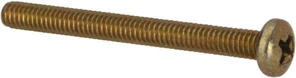 Made in USA - #8-32 UNC, 1-3/4" Length Under Head Phillips Drive Machine Screw - Pan Head, Grade 3 Steel, Yellow Cadmium-Plated Finish, Without Washer - Eagle Tool & Supply