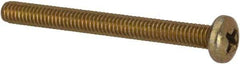 Made in USA - #8-32 UNC, 1-3/4" Length Under Head Phillips Drive Machine Screw - Pan Head, Grade 3 Steel, Yellow Cadmium-Plated Finish, Without Washer - Eagle Tool & Supply