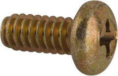 Made in USA - #10-24 UNC, 7/16" Length Under Head Phillips Drive Machine Screw - Pan Head, Grade 3 Steel, Yellow Cadmium-Plated Finish, Without Washer - Eagle Tool & Supply
