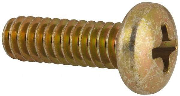 Made in USA - #10-24 UNC, 5/8" Length Under Head Phillips Drive Machine Screw - Pan Head, Grade 3 Steel, Yellow Cadmium-Plated Finish, Without Washer - Eagle Tool & Supply