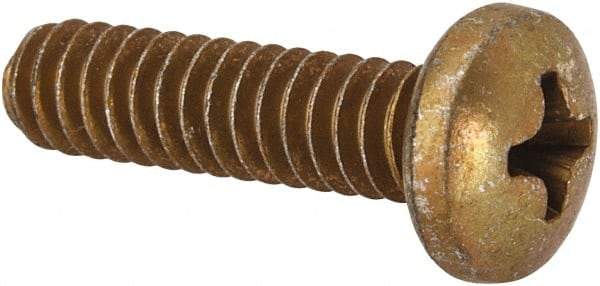 Made in USA - #10-24 UNC, 3/4" Length Under Head Phillips Drive Machine Screw - Pan Head, Grade 3 Steel, Yellow Cadmium-Plated Finish, Without Washer - Eagle Tool & Supply