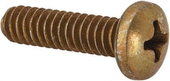 Made in USA - #10-24 UNC, 3/4" Length Under Head Phillips Drive Machine Screw - Pan Head, Grade 3 Steel, Yellow Cadmium-Plated Finish, Without Washer - Eagle Tool & Supply