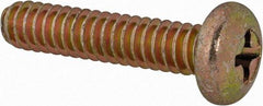 Made in USA - #10-24 UNC, 7/8" Length Under Head Phillips Drive Machine Screw - Pan Head, Grade 3 Steel, Yellow Cadmium-Plated Finish, Without Washer - Eagle Tool & Supply