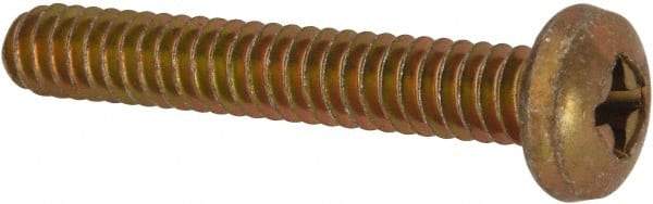 Made in USA - #10-24 UNC, 1-1/4" Length Under Head Phillips Drive Machine Screw - Pan Head, Grade 3 Steel, Yellow Cadmium-Plated Finish, Without Washer - Eagle Tool & Supply