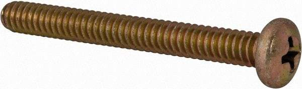 Made in USA - #10-24 UNC, 1-3/4" Length Under Head Phillips Drive Machine Screw - Pan Head, Grade 3 Steel, Yellow Cadmium-Plated Finish, Without Washer - Eagle Tool & Supply