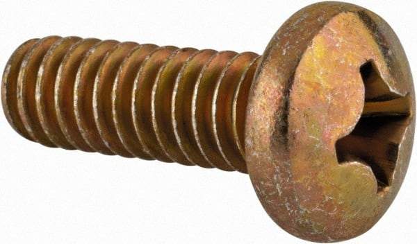 Made in USA - 1/4-20 UNC, 3/4" Length Under Head Phillips Drive Machine Screw - Pan Head, Grade 3 Steel, Yellow Cadmium-Plated Finish, Without Washer - Eagle Tool & Supply