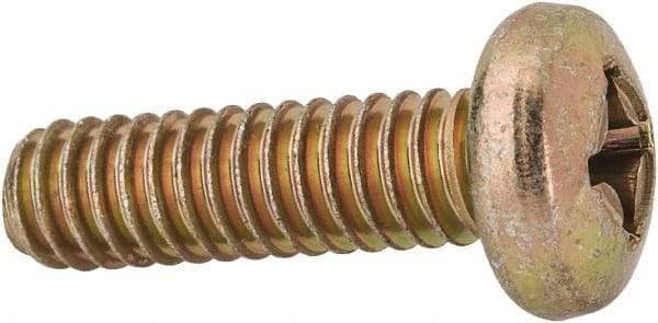 Made in USA - 1/4-20 UNC, 7/8" Length Under Head Phillips Drive Machine Screw - Pan Head, Grade 3 Steel, Yellow Cadmium-Plated Finish, Without Washer - Eagle Tool & Supply