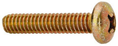 Made in USA - 1/4-20 UNC, 1-1/4" Length Under Head Phillips Drive Machine Screw - Pan Head, Grade 3 Steel, Yellow Cadmium-Plated Finish, Without Washer - Eagle Tool & Supply