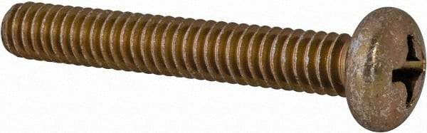 Made in USA - 1/4-20 UNC, 1-3/4" Length Under Head Phillips Drive Machine Screw - Pan Head, Grade 3 Steel, Yellow Cadmium-Plated Finish, Without Washer - Eagle Tool & Supply