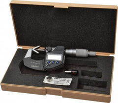 Mitutoyo - 0.05 to 0.6 Inch Measurement, Accuracy Up to 4 micro m, 3 Flutes Measured, Ratchet Stop Thimble, Electronic V Anvil Micrometer - 0.0001 Inch Resolution, Carbide, Data Output, SR44 Battery - Eagle Tool & Supply