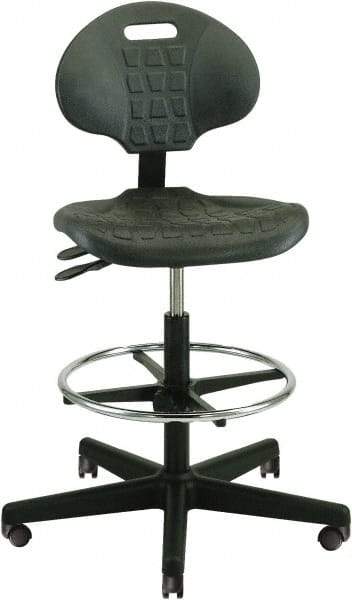 Bevco - 22 to 32" High Adjustable Height Swivel Stool - 27" Wide x 27" Deep, Polyurethane Seat, Black - Eagle Tool & Supply