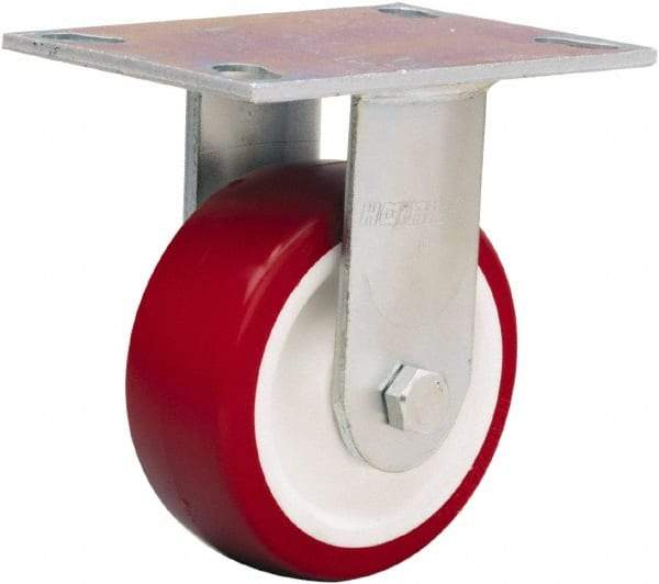 Hamilton - 5" Diam x 2" Wide x 6-1/2" OAH Top Plate Mount Rigid Caster - Polyurethane Mold on Polypropylene, 900 Lb Capacity, Straight Roller Bearing, 4-1/2 x 6-1/4" Plate - Eagle Tool & Supply
