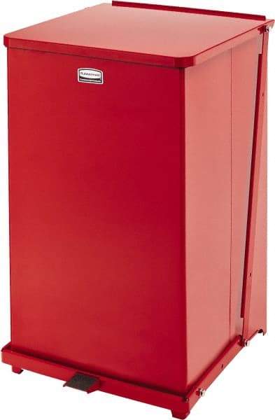 Rubbermaid - 40 Gal Square Unlabeled Trash Can - 30" High x 19" Long x 19" Wide, Red, Steel - Eagle Tool & Supply