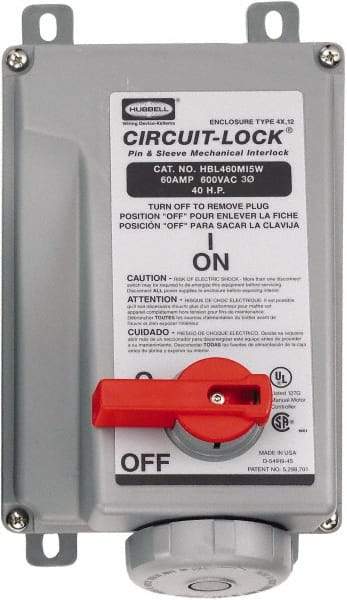 Hubbell Wiring Device-Kellems - 3 Phase, 600 VAC, 30 Amp, 20 hp, 4 Pin Configuration, Interlock Receptacle - 3 Poles, IEC 60309, Black - Eagle Tool & Supply