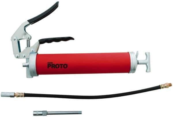 Proto - 3,600 Max psi, Flexible Pistol Grease Gun - 14 oz (Cartridge) & 16 oz (Bulk) Capacity, 1/8 Thread Outlet, 3-Way, Bulk, Cartridge & Filler Pump - Eagle Tool & Supply