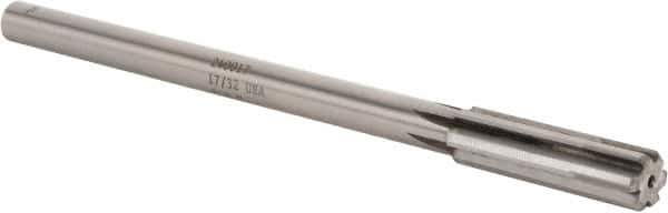 Made in USA - 17/32" Carbide-Tipped 6 Flute Chucking Reamer - Straight Flute, 7/16" Straight Shank, 2" Flute Length, 8" OAL - Eagle Tool & Supply