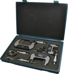 Fowler - 0 to 4" Range, Mechanical Outside Micrometer Set - 0.0001" Graduation, 0.00016" Accuracy, Ratchet Stop Thimble - Eagle Tool & Supply