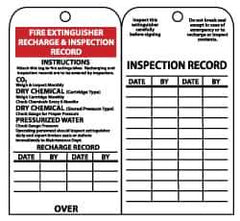 NMC - 3" High x 6" Long, FIRE EXTINGUISHER RECHARGE & INSPECTION RECORD, English Safety & Facility Inspection Tag - Tag Header: Danger, 2 Sides, Black & White Unrippable Vinyl - Eagle Tool & Supply